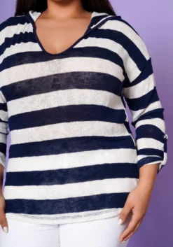 Plus Size Striped Hooded Knit Top -Asoph Fashion Shop 2022570 001 5