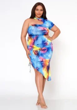 Plus Size Mindful Tie Dye One Sleeve Bodycon Dress