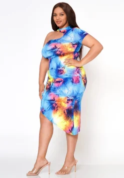Plus Size Mindful Tie Dye One Sleeve Bodycon Dress -Asoph Fashion Shop 2022571 001 2