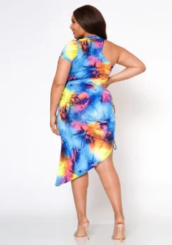 Plus Size Mindful Tie Dye One Sleeve Bodycon Dress -Asoph Fashion Shop 2022571 001 3