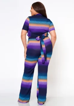 Plus Size Gradient Color Print Crop Top & Ribbed Pants Set -Asoph Fashion Shop 2022574 002 3