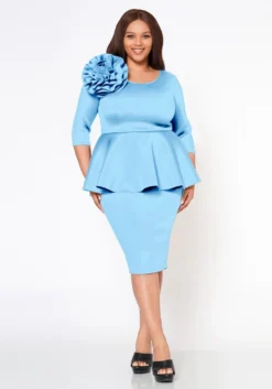 Plus Size Blossomed Floral Ascent Peplum Dress