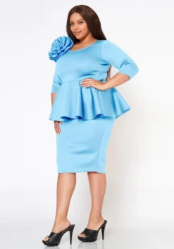 Plus Size Blossomed Floral Ascent Peplum Dress -Asoph Fashion Shop 2022575 003 4