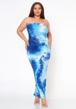 Plus Size Tie Dye Tube Maxi Dress