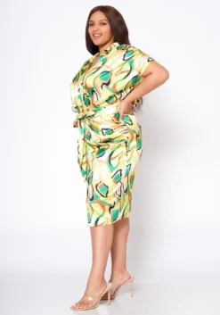 Plus Size Abstract Pattern Button Front Midi Dress -Asoph Fashion Shop 2022577 001 1