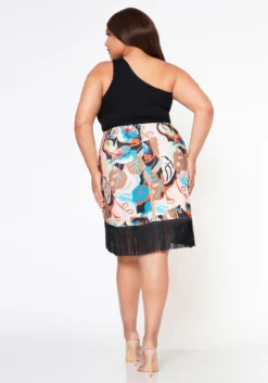 Plus Size High Waist Multi Print Fringe Hem Skirt -Asoph Fashion Shop 2022586 001 3