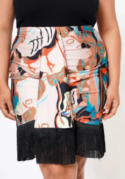 Plus Size High Waist Multi Print Fringe Hem Skirt -Asoph Fashion Shop 2022586 001 4