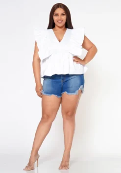 Plus Size Linen Ruffle Hem Blouse -Asoph Fashion Shop 2022587 001 0