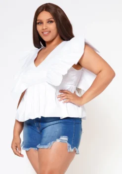 Plus Size Linen Ruffle Hem Blouse -Asoph Fashion Shop 2022587 001 4