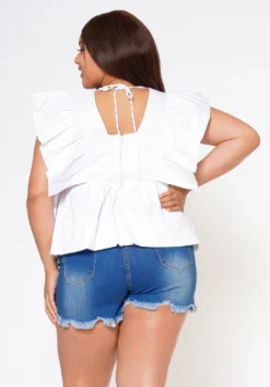 Plus Size Linen Ruffle Hem Blouse -Asoph Fashion Shop 2022587 001 5