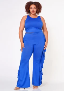 Plus Size Racerback Top & Ruffle Trim Pants Set