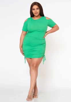 Plus Size Ribbed Knit Cold Shoulder Mini Dress -Asoph Fashion Shop 2022591 003 1