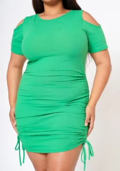 Plus Size Ribbed Knit Cold Shoulder Mini Dress -Asoph Fashion Shop 2022591 003 6