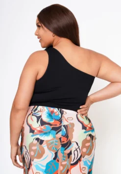 Plus Size Ribbed Knit One Sleeve Bodysuit -Asoph Fashion Shop 2022592 001 3