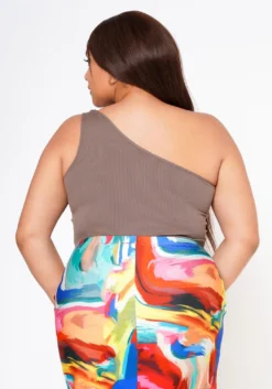 Plus Size Ribbed Knit One Sleeve Bodysuit -Asoph Fashion Shop 2022592 002 3