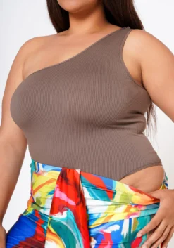 Plus Size Ribbed Knit One Sleeve Bodysuit -Asoph Fashion Shop 2022592 002 4