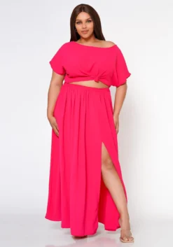 Plus Size Sincere Crop Blouse & Flare Maxi Skirt Set