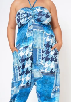 Plus Size Patchwork Denim Print Harem Jumpsuit -Asoph Fashion Shop 2022595 001 5