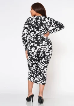 Plus Size Multi Print Drape Front Midi Dress 8 Plus Size Multi Print Drape Front Midi Dress -Asoph Fashion Shop 2022598 001 3