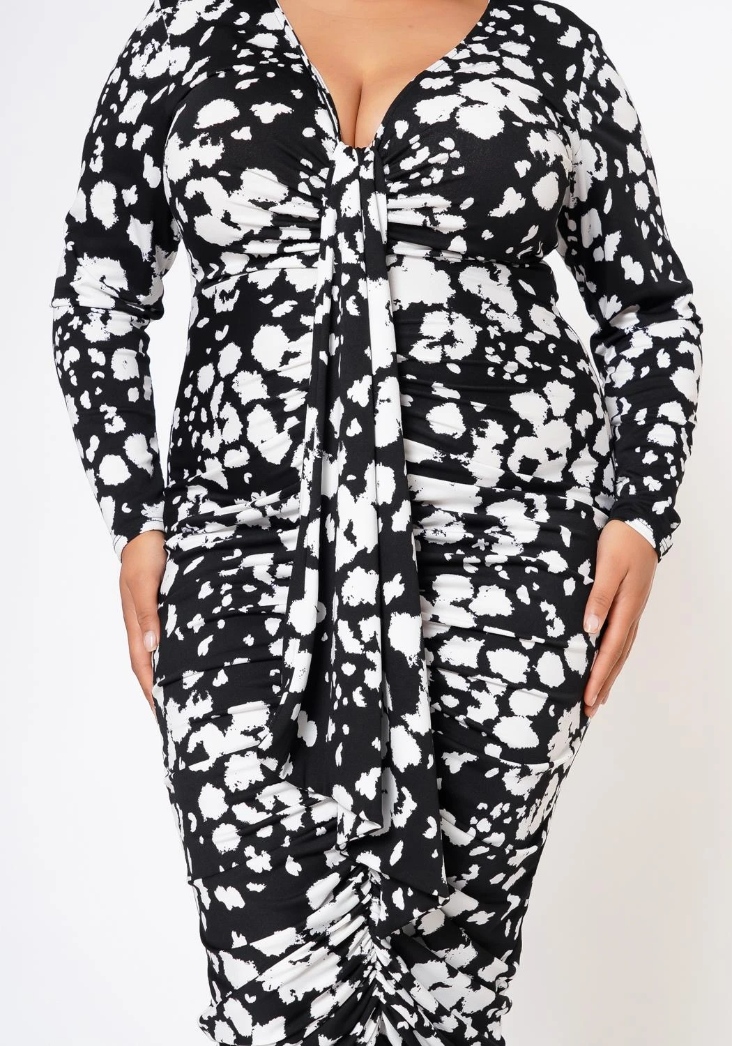 Plus Size Multi Print Drape Front Midi Dress 5 Plus Size Multi Print Drape Front Midi Dress - Image 5