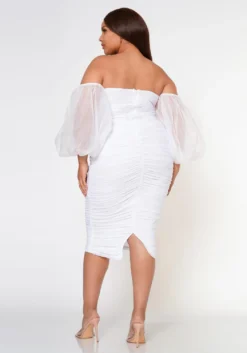 Plus Size Romantic Off Shoulder Ruched Midi Dress -Asoph Fashion Shop 2022600 001 3