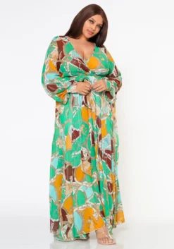 Plus Size Multi Chainlink Pattern Fit & Flare Maxi Dress -Asoph Fashion Shop 2022606 002 1