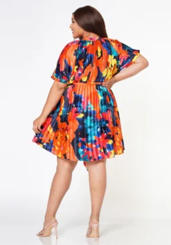 Plus Size Multi Pattern Pleated Fit & Flare Dress -Asoph Fashion Shop 2022608 001 4
