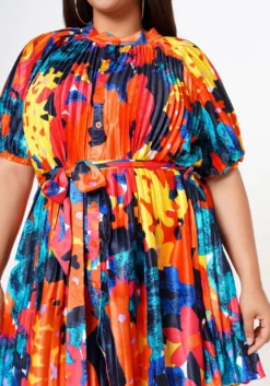 Plus Size Multi Pattern Pleated Fit & Flare Dress -Asoph Fashion Shop 2022608 001 5