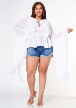 Plus Size Exaggerated Bell Sleeves Peplum Top