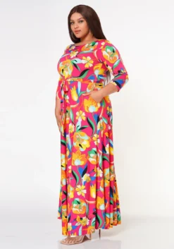 Plus Size Floral Pattern Fit & Flare Maxi Dress -Asoph Fashion Shop 2022612 001 3