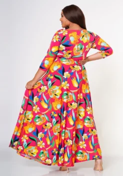 Plus Size Floral Pattern Fit & Flare Maxi Dress -Asoph Fashion Shop 2022612 001 4