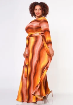 Plus Size Wave Pattern Fit & Flare Maxi Dress -Asoph Fashion Shop 2022615 001 3