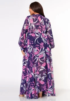 Plus Size Floral Leaf Pattern Fit & Flare Maxi Dress -Asoph Fashion Shop 2022617 001 3