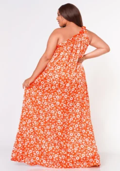 Plus Size One Shoulder Floral Print Maxi Dress -Asoph Fashion Shop 2022618 001 4