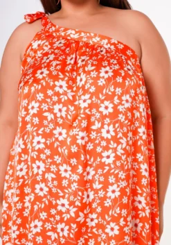 Plus Size One Shoulder Floral Print Maxi Dress -Asoph Fashion Shop 2022618 001 5