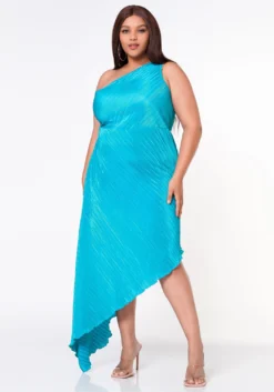 Plus Size Pleated Asymmetric One Sleeve Dress -Asoph Fashion Shop 2022619 002 2