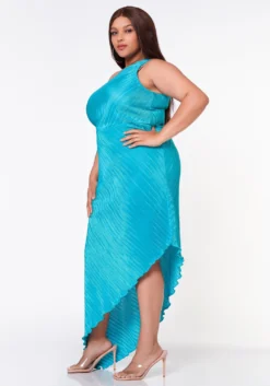 Plus Size Pleated Asymmetric One Sleeve Dress -Asoph Fashion Shop 2022619 002 3
