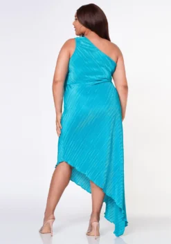 Plus Size Pleated Asymmetric One Sleeve Dress -Asoph Fashion Shop 2022619 002 4