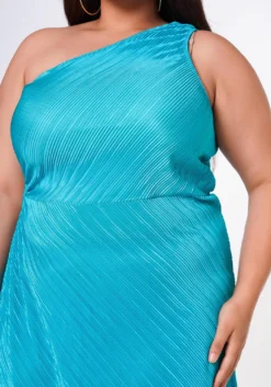 Plus Size Pleated Asymmetric One Sleeve Dress -Asoph Fashion Shop 2022619 002 5
