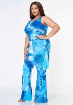 Plus Size Tie Dye Racerback Top & Ruffle Trim Pants Set 9 Plus Size Tie Dye Racerback Top & Ruffle Trim Pants Set -Asoph Fashion Shop 2022620 001 3