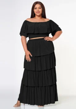 Plus Size Tiered Ruffle Top And Skirt Set