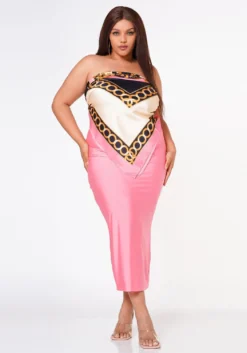 Plus Size Bandeau Scarf Top & Bodycon Maxi Skirt Set