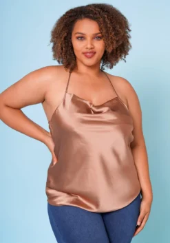 Plus Size Satin Cowl Neck Cami Top