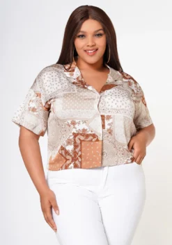Plus Size Satin Bandana Patchwork Shirt -Asoph Fashion Shop 2022629 002 1