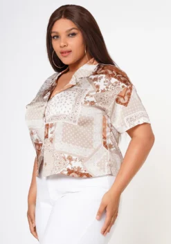 Plus Size Satin Bandana Patchwork Shirt -Asoph Fashion Shop 2022629 002 3