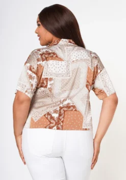 Plus Size Satin Bandana Patchwork Shirt -Asoph Fashion Shop 2022629 002 4