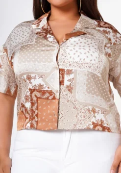 Plus Size Satin Bandana Patchwork Shirt -Asoph Fashion Shop 2022629 002 5