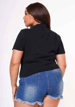 Plus Size Collar Neck Button Front Fitted Top -Asoph Fashion Shop 2022631 001 3