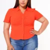 Plus Size Collar Neck Button Front Fitted Top