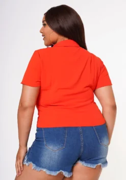 Plus Size Collar Neck Button Front Fitted Top -Asoph Fashion Shop 2022631 002 3